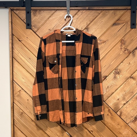 Ladies Rip Curl Orange and Black Plaid Shirt With Hood Medium - Picture 1 of 4